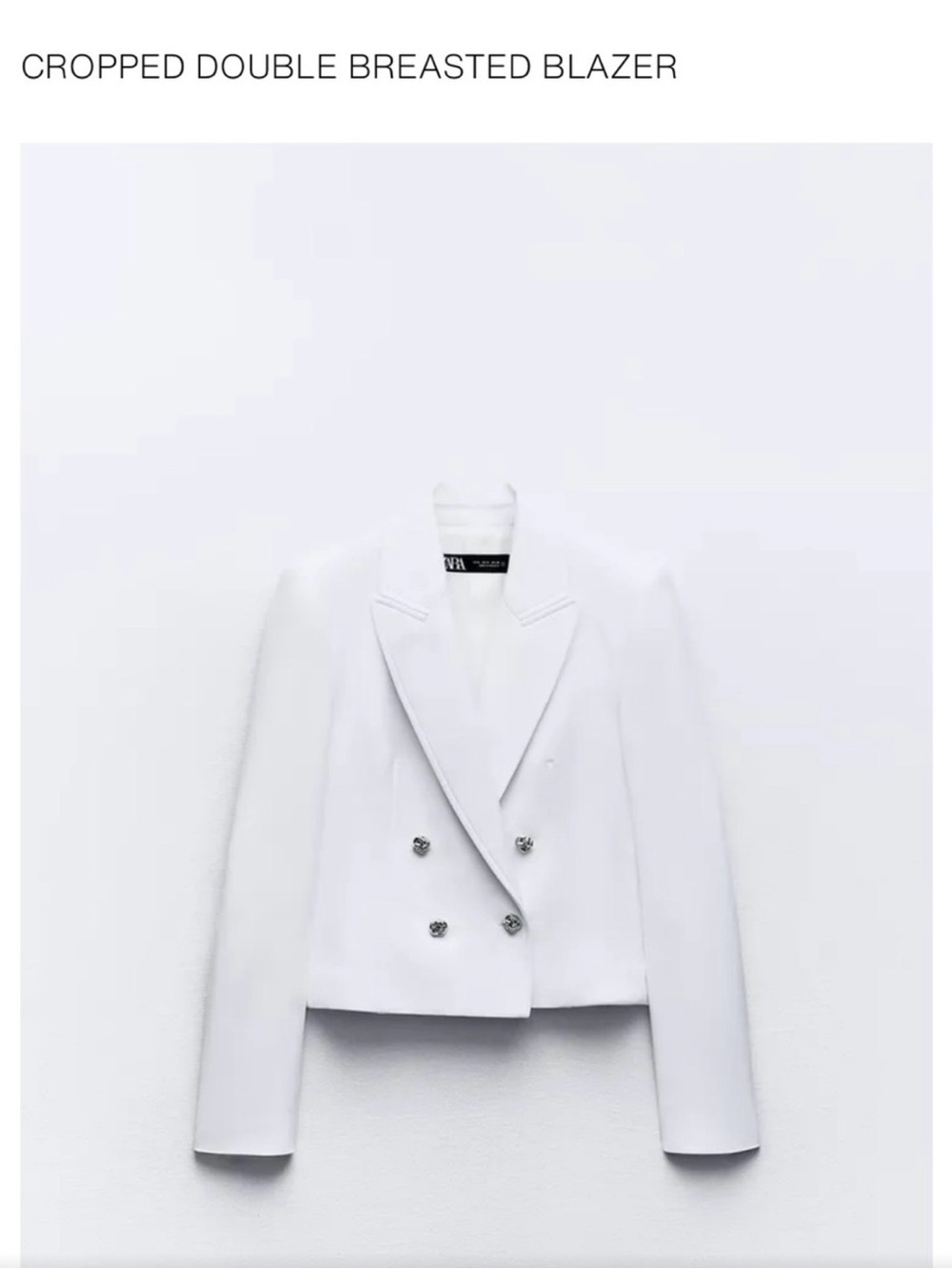 Zara White Cropped Double-Breasted Blazer